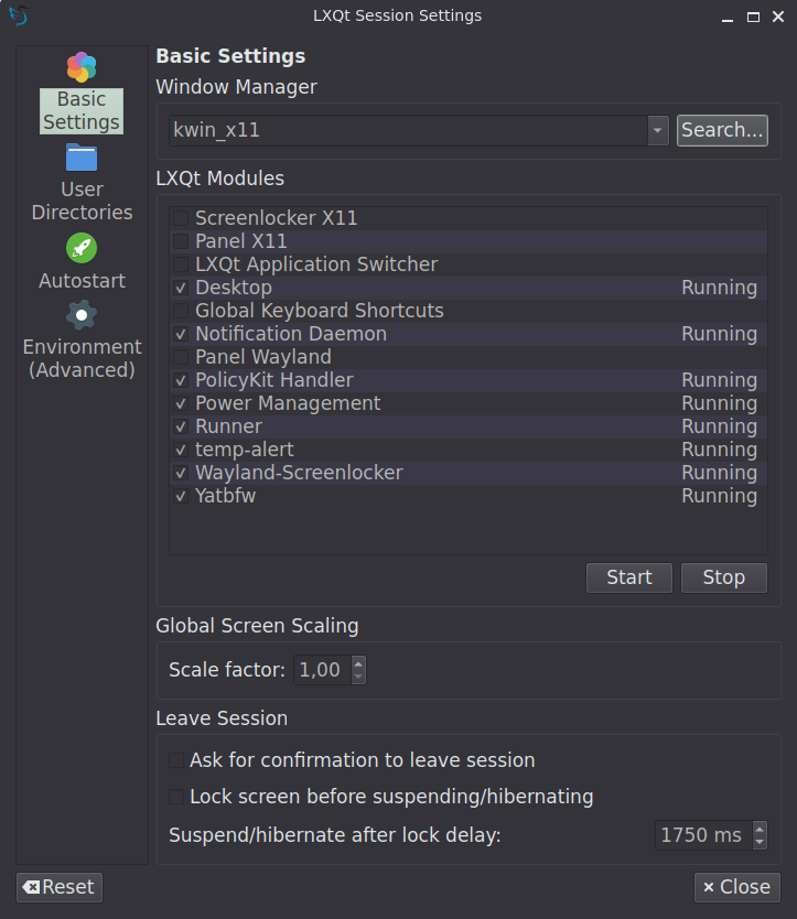 Modules Settings of LXQt