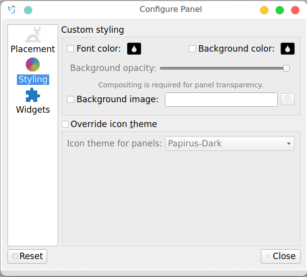 Panel Settings