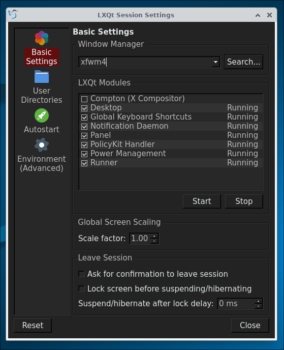 Session Settings of LXQt