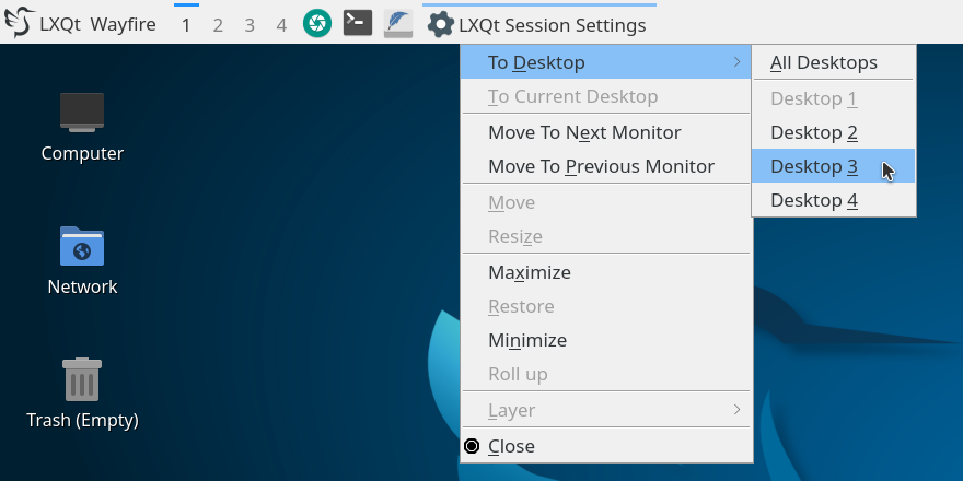 Windowbuttom menu Wayfire Icon Settings
